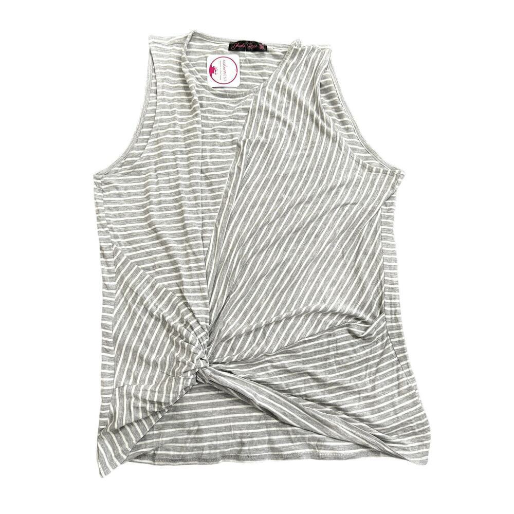 Sheila Rose Stripped Front Knit Tank Top in Gray, Size 2X​​​​